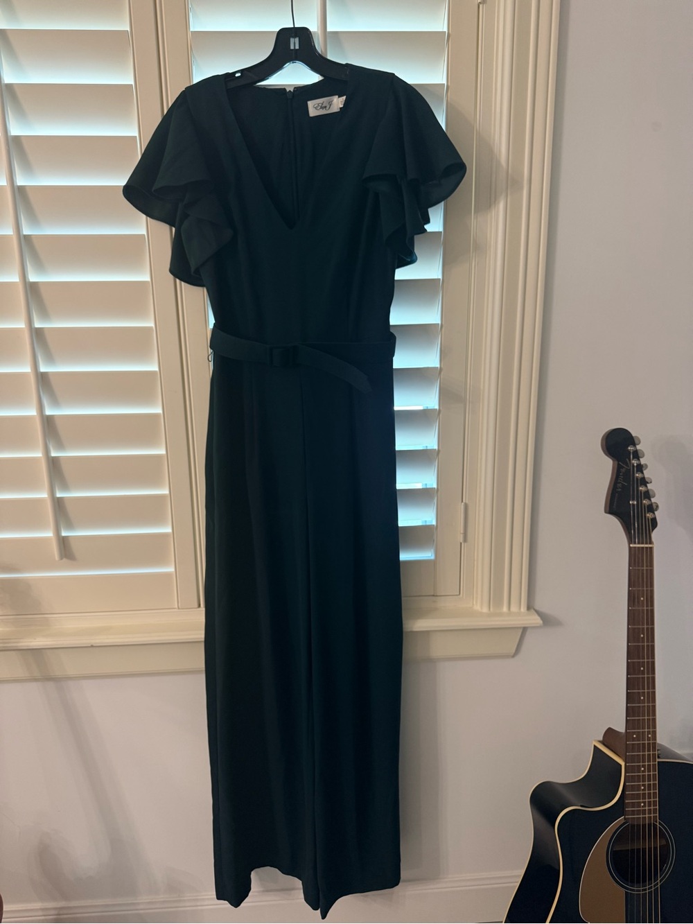 Eliza J Black Ruffle-Sleeve Pant Jumpsuit